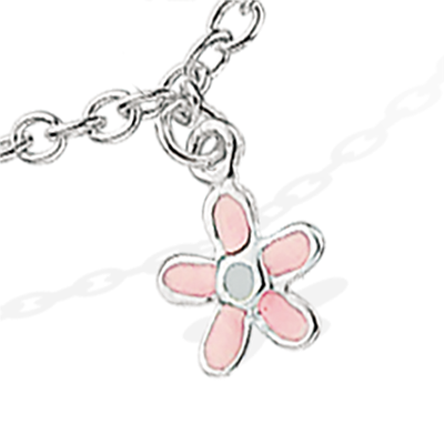 Scrouples sølv Armbånd til pige lyserød blomster vedhæng
